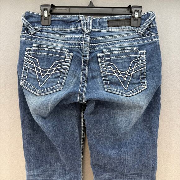 EUC Vigoss Womens Blue Jeans 5/28 Bootcut Western Embroidered Casual Biker Logo - Picture 3 of 12